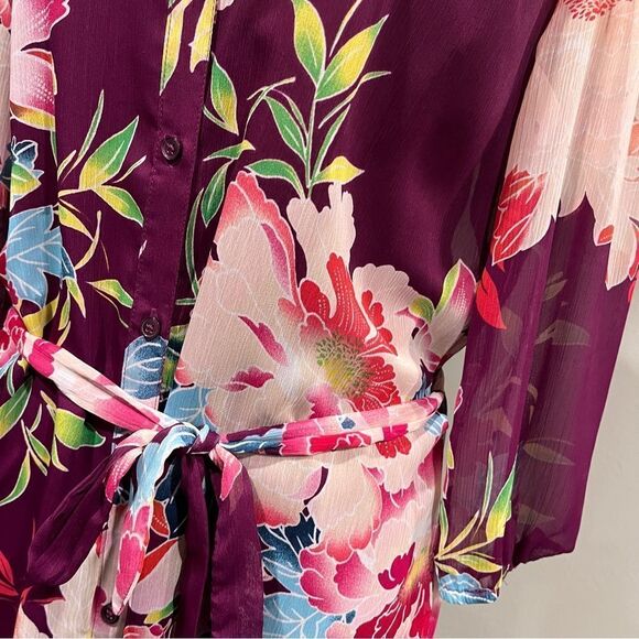 Express long sleeve floral mini dress with under slip with belt size Small - Picture 3 of 14